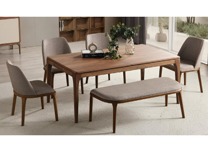 Stilvolle Essgruppe Designer Esstisch 4x Textilstühle Sitzbank 6tlg