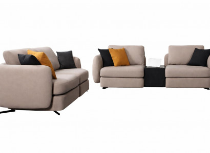Beige Couchgarnitur Designer 2x Polstersofas Wohnzimmer Textilsofas