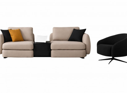Designer Beiger 2-Sitzer Luxuriöser Schwarzer Polstersessel 2tlg Set