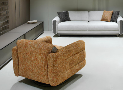 Designer Sitzgarnitur Weißes Stoffsofa Brauner Textilsessel 2tlg