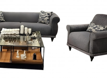 Wohnzimmer-Set 2-teilig (3-Sitzer + Sessel) in Grau.