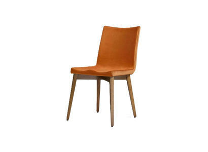 Eleganter Esszimmerstuhl Oranger Stoffstuhl Edle Holzbeine
