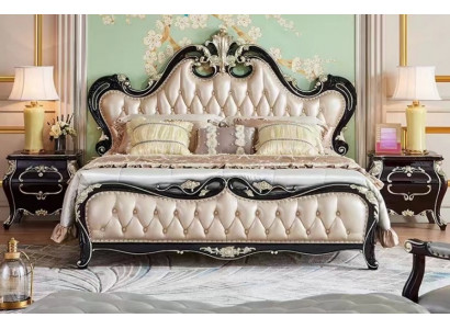 Elegantes Massivholz Doppelbett Kunstleder Klassisch Bett 180x200 cm