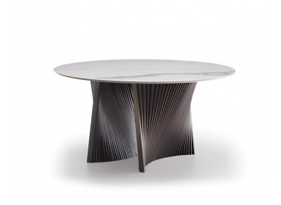 Eleganter Grauer Esstisch Designer Marmorplatte Edler Holzgestell