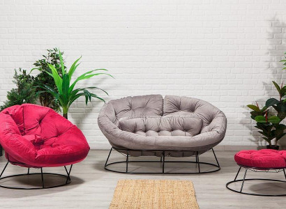 Stilvoller Garten Set Designer 2-Sitzer Polstersessel Hocker 3-tlg.