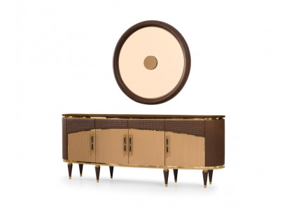 Exklusive Anrichte Designer Rundspiegel Stilvolle Wohnzimmer Möbel
