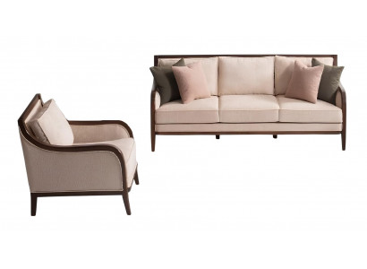 Modernes Wohnzimmer-Set in Beige 3-Sitzer + Sessel
