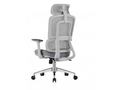 Hellgrauer Bürostuhl mit ergonomischem Design und Mesh-Rückenlehne