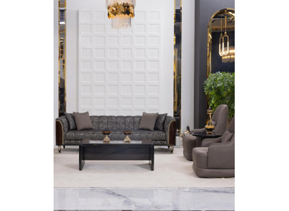Designer Polstergarnitur Wohnzimmer Möbel Sofa Textilsessel Tische