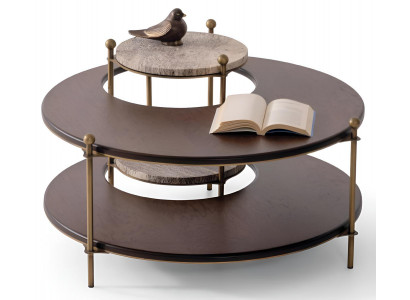 Eleganter Runder Couchtisch Zweistockiger Beistelltisch Metallfüße