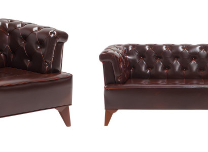 Braune Chesterfield Sofagarnitur Moderne Sessel Designer 2-Sitzer