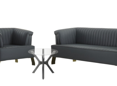 Stilvolle Graue Couchgarnitur Wohnzimmer 2x Ledersessel Sofas