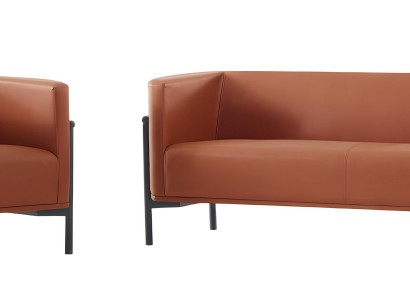 Exklusive Orange Sofagarnitur Designer 2x Ledercouchen Metallfüße