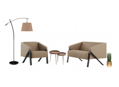 Moderne Hellbraue Sofagarnitur Edler 3-Sitzer 2x Polster Lehnsessel