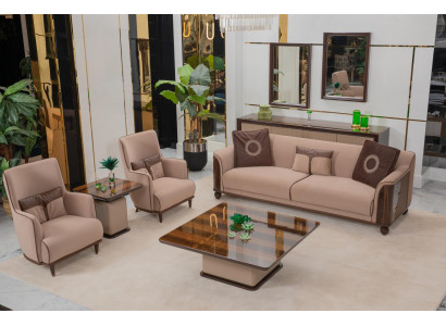 Moderne Beige Wohnzimmer Sofas Textil Couchen Lehnsessel Couchtisch