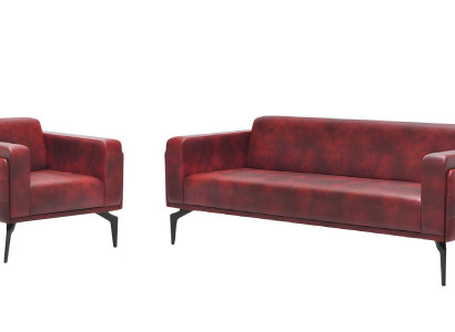 Stilvolle Rote Sofagarnitur Edles 3-Sitzer Sofa Polstersessel 2tlg