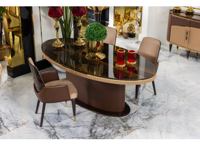 Moderne Braune Essgruppe Designer Esszimmer Garnitur Tisch 4x Stühle