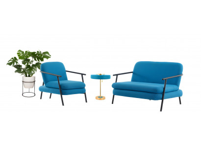 Exklusive Wohnzimmer Sitzgarnitur Luxuriöse Blaue Couch 2x Sessel