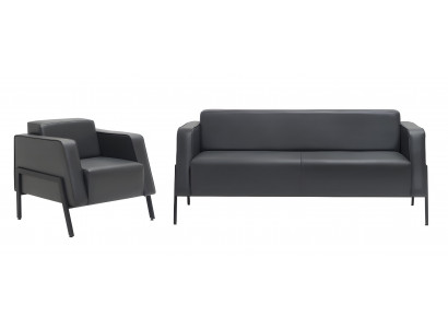 Moderne Schwarze Couchgarnitur Luxus Zweisitzer 2x Polstersessel