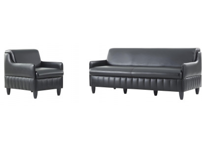 Schwarze Ledergarnitur Designer 2-Sitzer Couch Polstersessel 3tlg