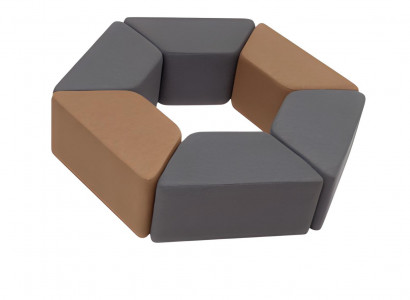 Designer Grau-Braune Hocker Stilvolle Sitzhocker Textil 6x Poufs