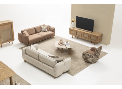 Elegantes Set: 2x4-Sitzer Sofa, Sessel, Couchtisch, Beistelltisch & Lowboard