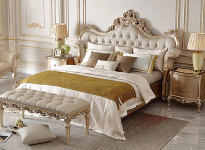 Stilvolles Chesterfield Massivholzbett Klassisches Schlafzimmerbett