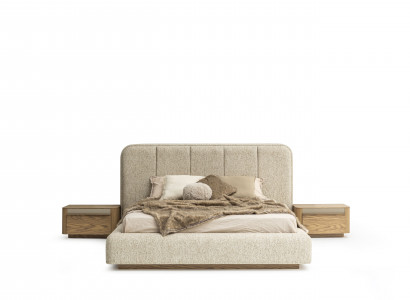 Stilvoller Modernes Schlafzimmer-Set: Bett Beige mit 2 Nachttischen