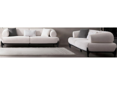 Weißes 3-Sitzer-Sofa Stoffsofa Sofagarnitur Wohnzimmergarnitur 2 Teile