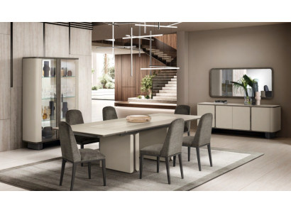 Graue Esszimmer Garnitur Esstisch 6 Polsterstühle Sideboard Spiegel