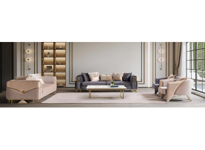 Elegante Wohnzimmer Couchgarnitur Designer Beige 3-Sitzer Sofas 3tlg