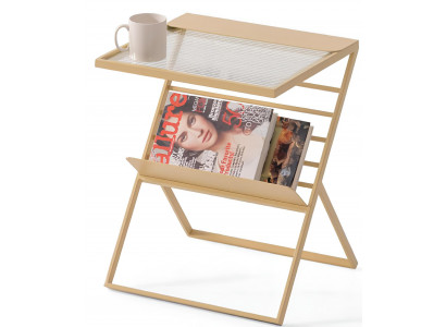 Moderne Beistelltisch mit Zeitschriftenablage und transparentem Design