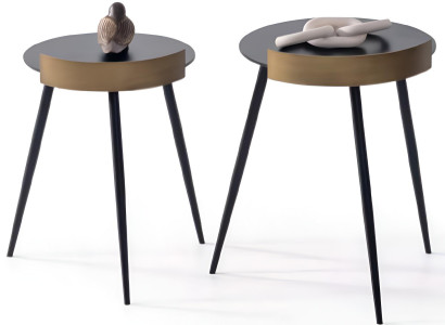 Designer Beistelltische mit goldener Umrandung und schwarzer Platte