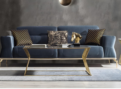 Gold-Beige Couchgarnitur Moderne 3-Sitzer Designer Stoffsofas 2tlg