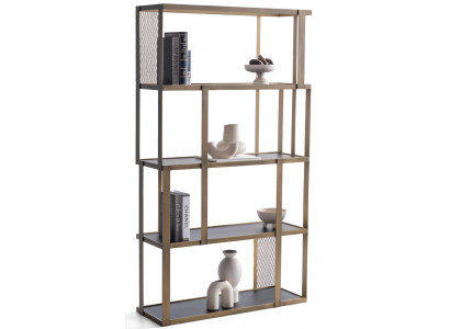Modisches Bücherregal mit offenen Fächern und Metallgitterdetails