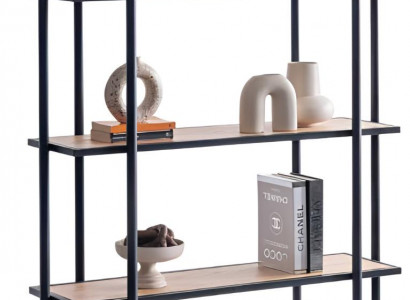 Modernes Bücherregal mit schwarzem Metallrahmen und Holz Regalen