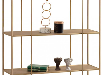 Stilvolles Bücherregal mit goldfarbenem Metallrahmen und Regalböden