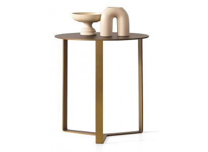 Eleganter Beistelltisch mit runder Tischplatte und goldenen Akzenten