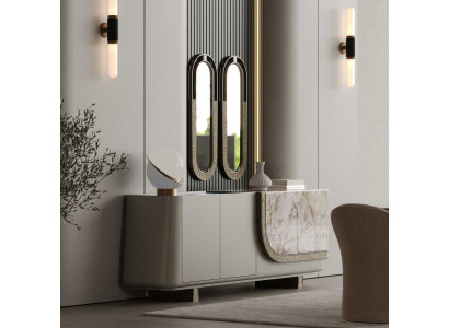 Elegante Wohnzimmer Konsole Designer Spiegel Holz Anrichte 2tlg