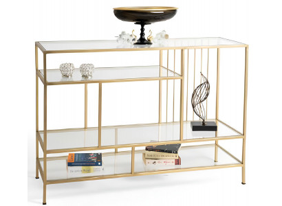 Eleganter Konsolentisch mit goldenen Rahmen und edler Glasplatte