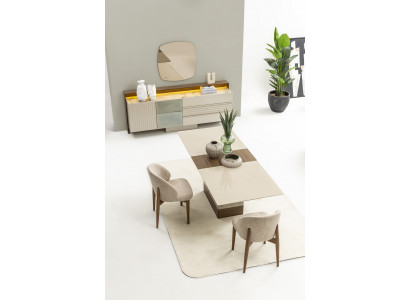 Großes Esszimmer-Set – Tisch, Stühle, Sideboard & Spiegel für Ihr Zuhause