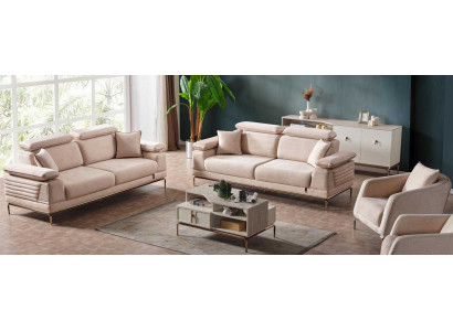 Modernes Beiges Sofa-Set Designer 3-Sitzer Couchen 2x Textilsessel