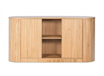 Elegantes Sideboard mit vertikalen Holzstreifen und offenen Fächern