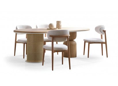 Eleganter Stuhl mit Holzgestell und Polsterung  Weiß luxuriöse Hochwertig Möbel