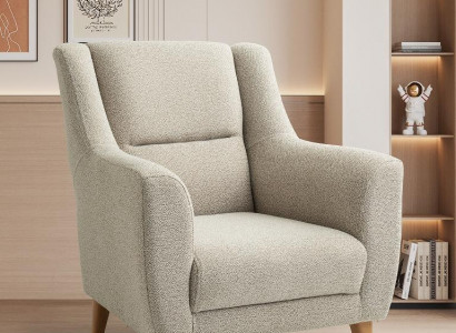 Designer Beiger Einsitzer Wohnzimmer Polstermöbel Holzgestell Sessel