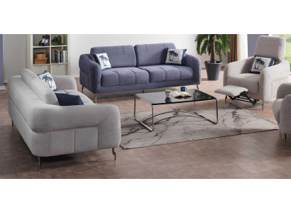 Grau-Blaue Sofagarnitur Designer Polstersofas Edle Textil Couchen