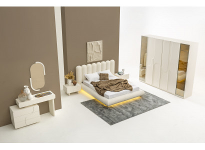 Komplettes 6-tlg.Schlafzimmer-Set – Bett, Kleiderschrank, Schminktisch & Spiegel