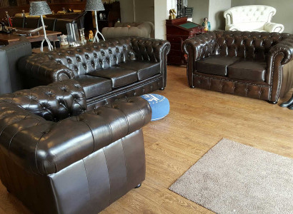 Chesterfield Sofagarnitur Ledersofa Sofa Couch Polster 100% Echtes Leder 3+2+1