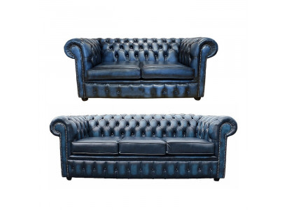 Chesterfield Design Luxus Polster Sofa Couch Sitz Garnitur Leder 3+2 Textil #75