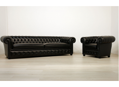 Chesterfield Design Luxus Polster Sofa Couch Sitz Garnitur Leder Textil Neu #C11